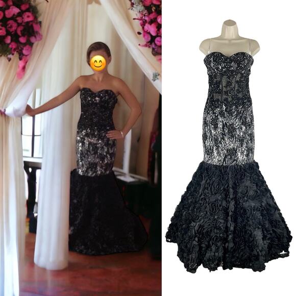 Xtreme Strapless Lace Sequin Mermaid Evening Gown 3D Floral Petal Size 6 - Picture 2 of 13